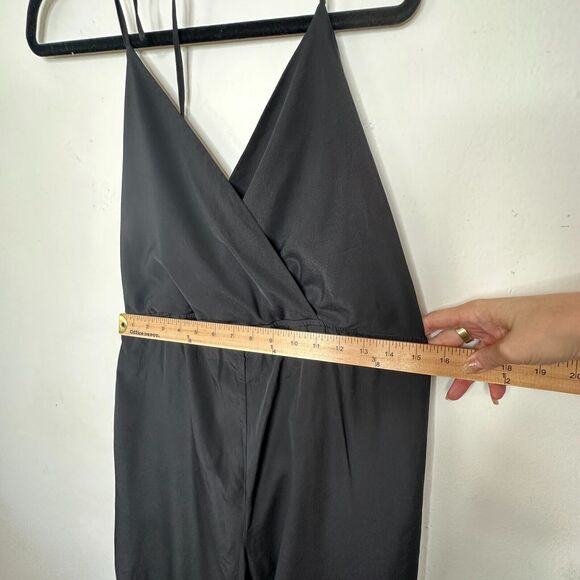 Kelly Renee Jet Black Wrap Sexy VNeck Spaghetti Halter Top Jumpsuit Romper M - Picture 9 of 13